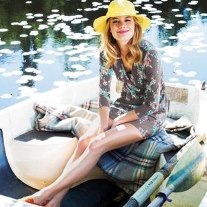 Boden Floral Long Sleeve Jersey Knit Dress V Neck Size 6R